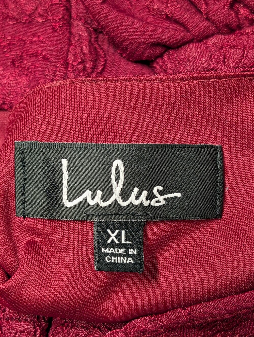 Lulus Burgundy Red Textured Wrap Dress Women's XL Long Puff Sleeve - Picture 7 of 8